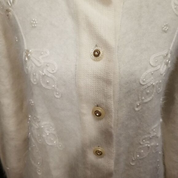 B.J.Kristen Womens Medium 80s Electric  Angora Wool Vintage Cardigan Sweater L - Picture 2 of 15